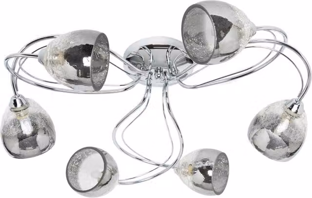 Litecraft 6 Light Semi Flush Ceiling Light with Grey Glass Shades in Chrome