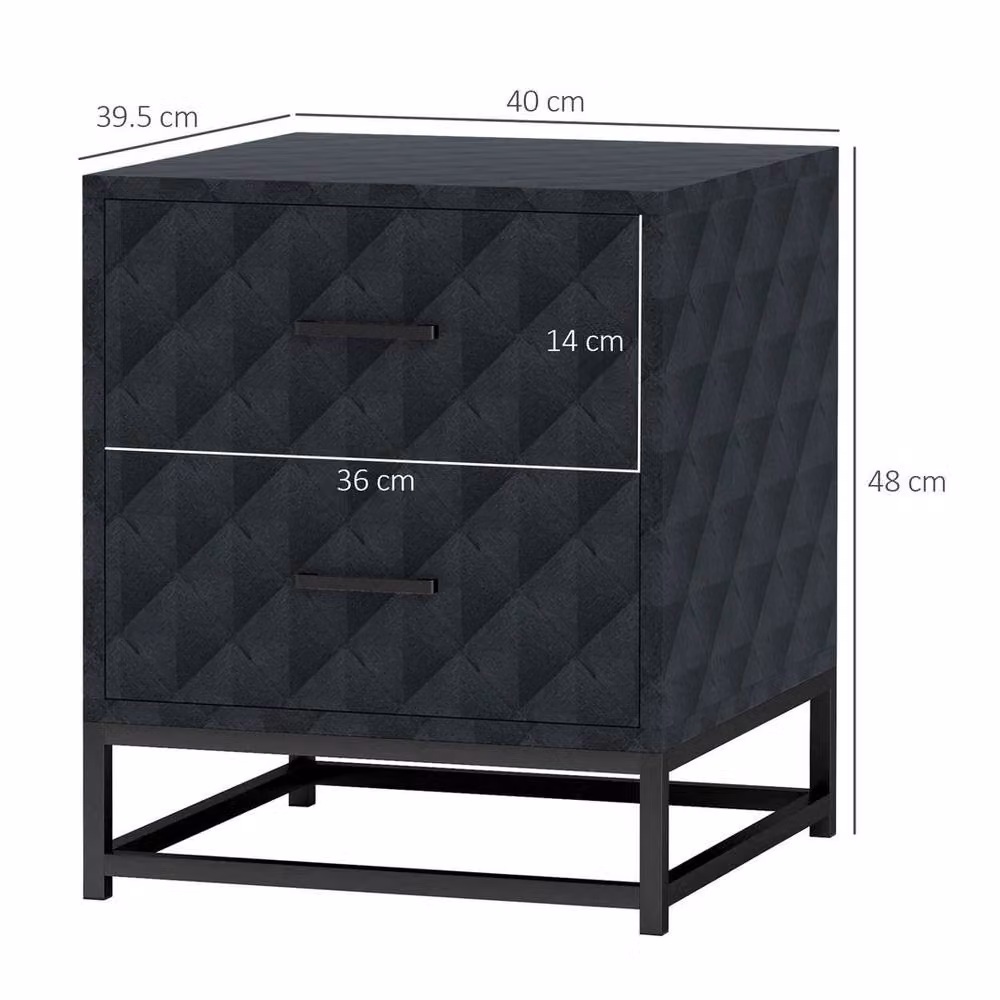KORVIXA Set of 2 Black Modern Bedside Tables with 2 Drawers – 2