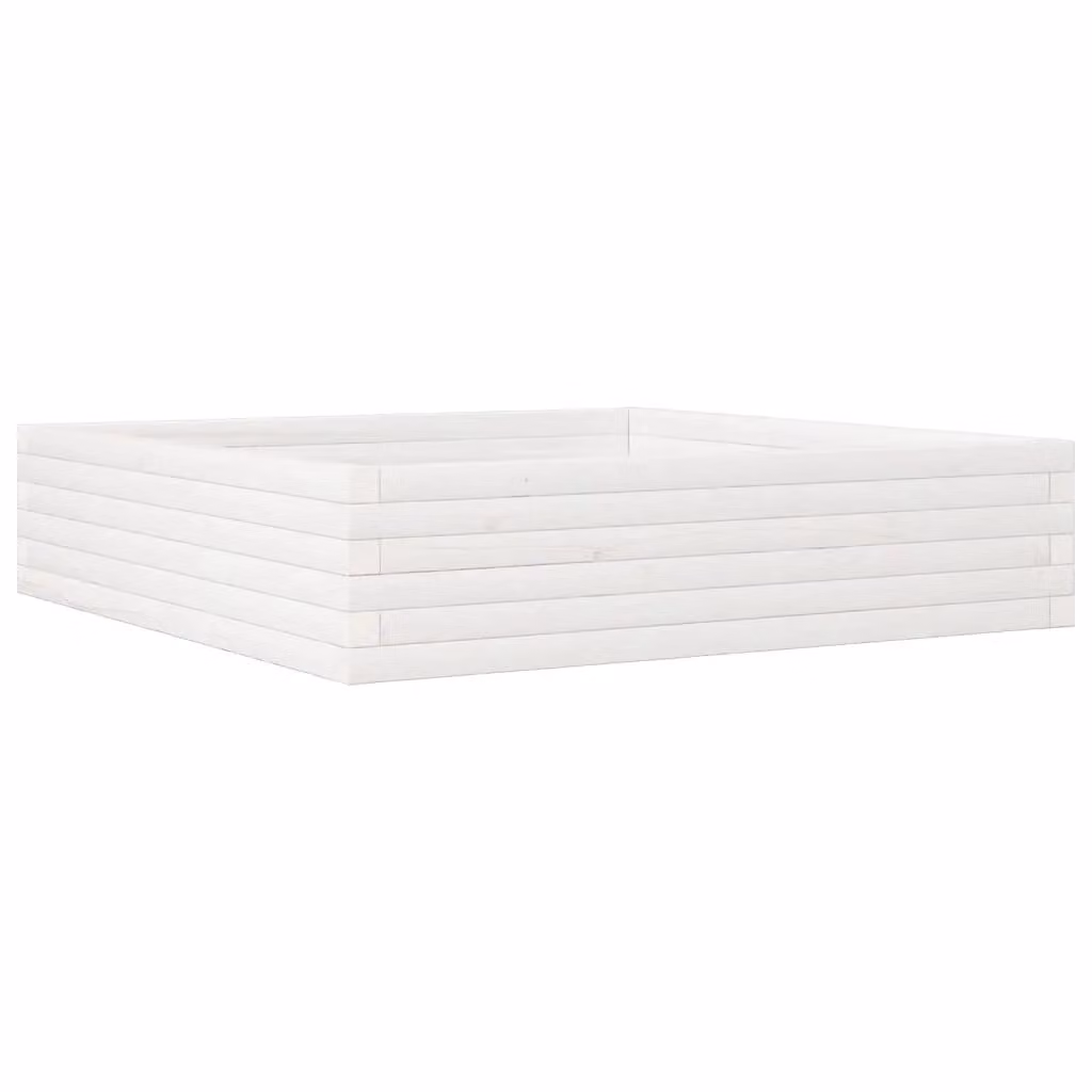 Berkfield Home White Solid Wood Pine Garden Planter Tub W: 100 cm, D: 100 cm, H: 23 cm – 2