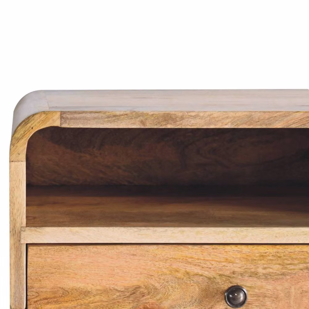 Direct Wicker Solid Wood Oak-ish Curve Floating Bedside Table in Brown with 1 Drawer and Open Slot – 3