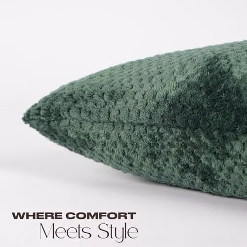 OHS Set of 2 Waffle Fleece Square Cushion Covers, Green, 45 x 45 cm – 3