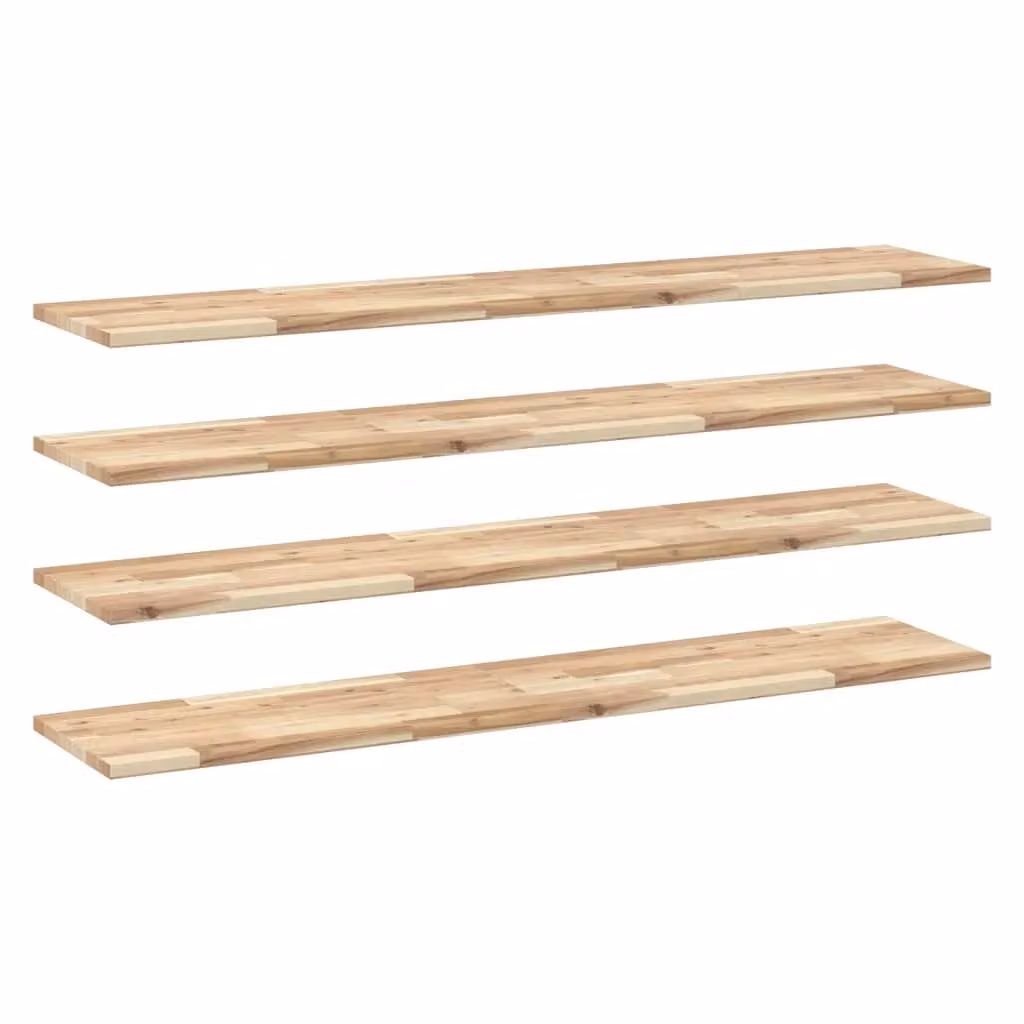 Berkfield Home Set of 4 Floating Shelves in Brown Untreated Solid Acacia Wood, W: 140 cm, D: 30 cm, H: 2 cm