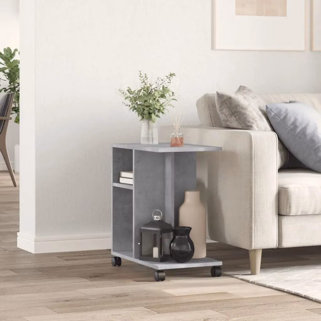 Berkfield Home Side Table with Wheels in Concrete Grey, W/D/H: 50 x 30 x 55 cm – 3