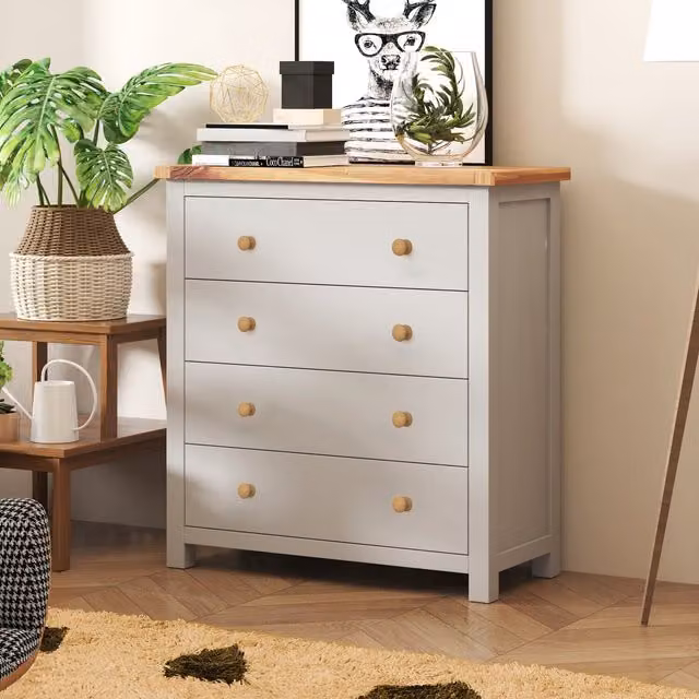 Cabinet Bits Argenta 4 Drawer Chest of Drawers in Grey with Wood Knobs