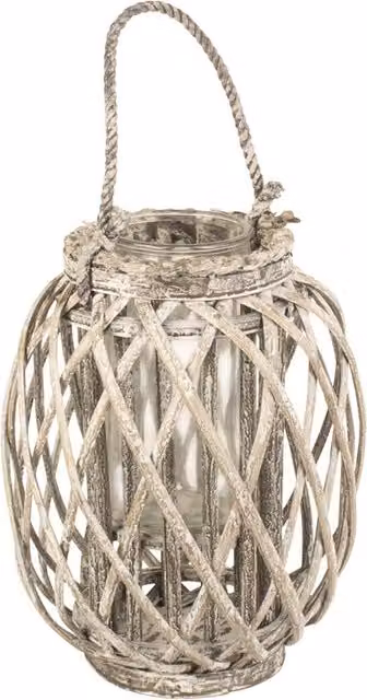 Grey Shabby Chic Wood and Glass Tealight Lantern