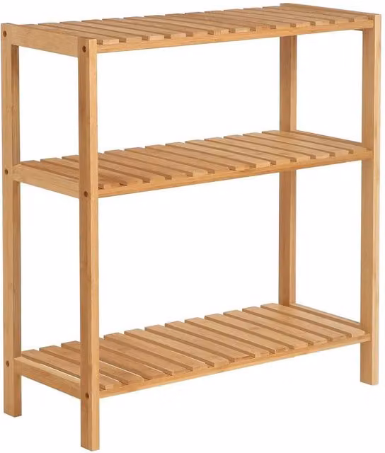 KORVIXA 3-Tier Natural Bamboo Shoe Rack and Storage Shelf, Brown, W/D/H: 100 x 100 x 8 cm