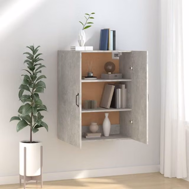 Berkfield Home Hanging Cabinet in Concrete Grey, W/D/H: 69.5 x 34 x 90 cm
