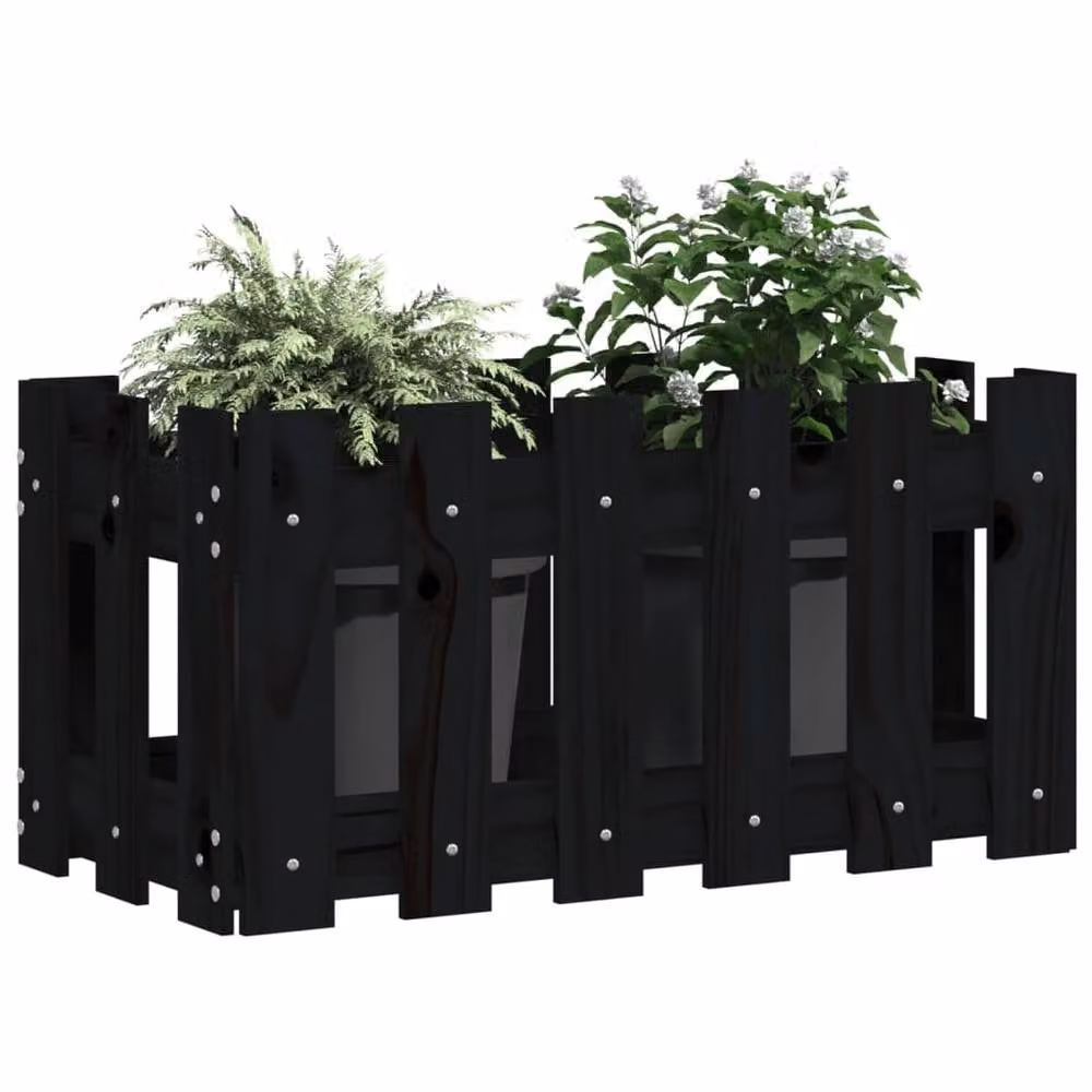 Berkfield Home Garden Planter with Fence Design in Black, Solid Wood and Plastic, W/D/H: 60 x 30 x 30 cm – 3
