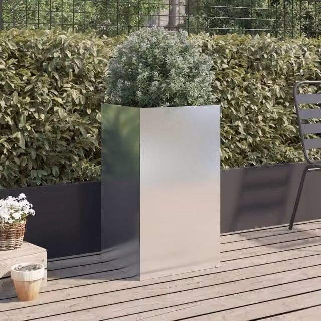 Berkfield Home Stainless Steel Planter Tub in Silver, W/D/H: 42 x 38 x 75 cm