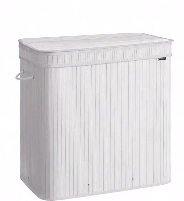 SONGMICS Bamboo Laundry Hamper with Lid and Removable Bag, White, W/D/H: 41.5 x 41.5 x 61 cm