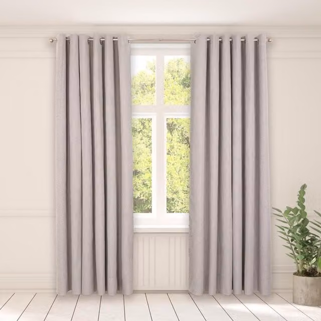 OHS Pair of Silver Blackout Eyelet Curtains, Width: 228 cm