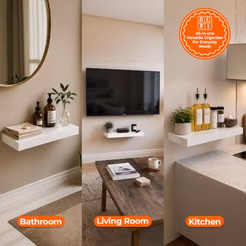 iTrend High Gloss White Floating Wall Shelf, Pack of 1 – 4