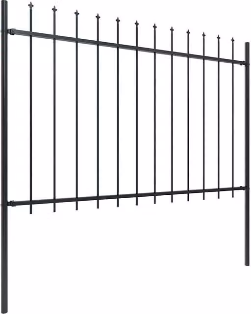 Berkfield Black Steel Palisade Garden Fence with Spear Top, W: 5.1 m, H: 1.2 m