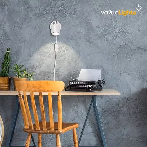 ValueLights Benton Pair of Modern White and Chrome Adjustable Plug In Wall Spotlights – 2