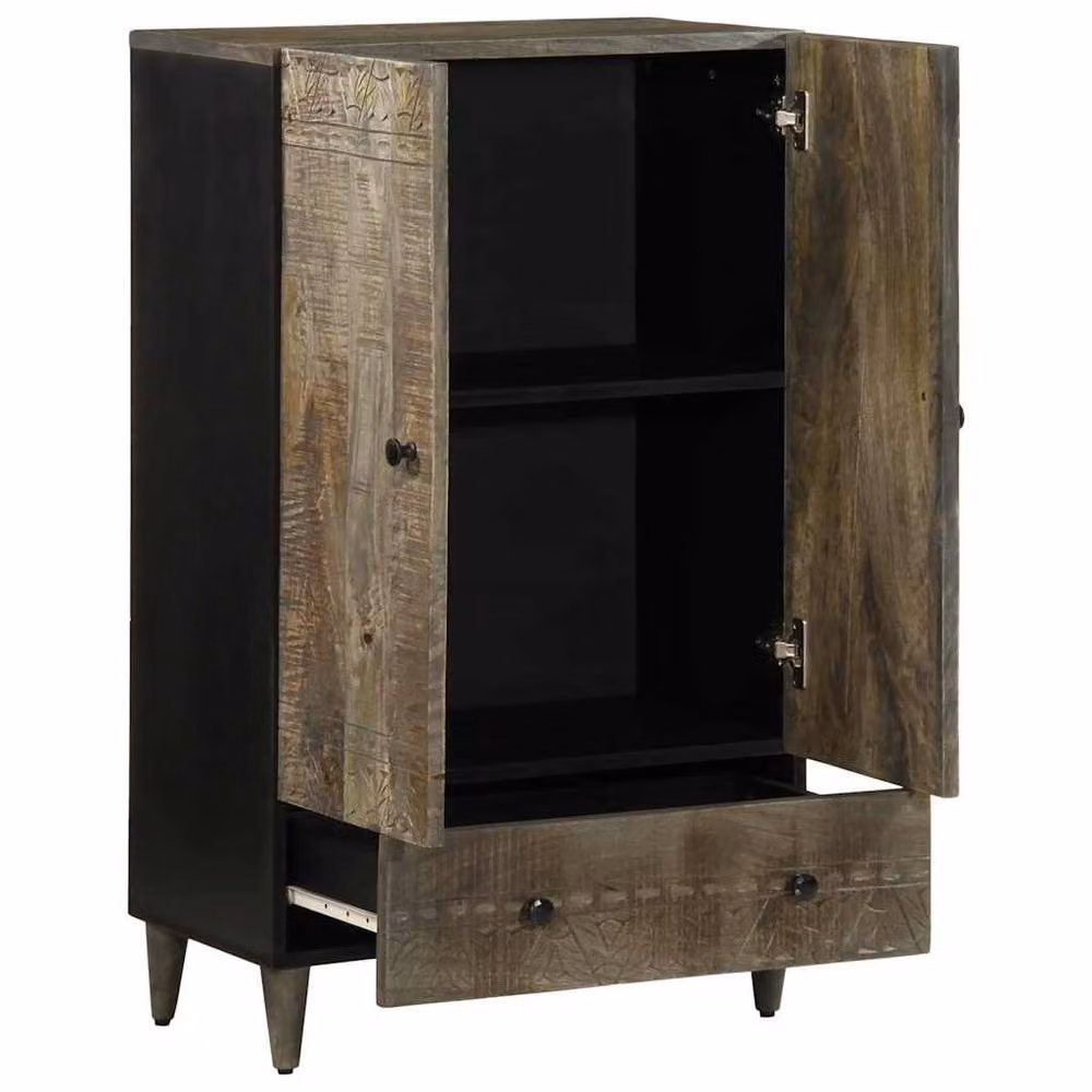 Berkfield Home Mango Wood Highboard in Black, W/D/H: 60 x 33 x 110 cm – 2