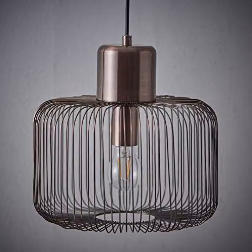 Endon Nicola Industrial Dimmable Pendant Light in Copper and Brown Metal and Wood, Height Adjustable: 130 cm – 3