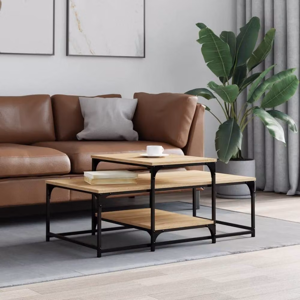 Berkfield Home Sonoma Oak Decorative Coffee Table in Beige, W/D/H: 102 x 60 x 45 cm – 2