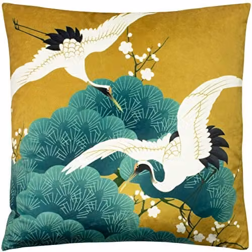Paoletti Kensho Gold Floral Velvet Square Cushion, W x W: 50 x 50 cm