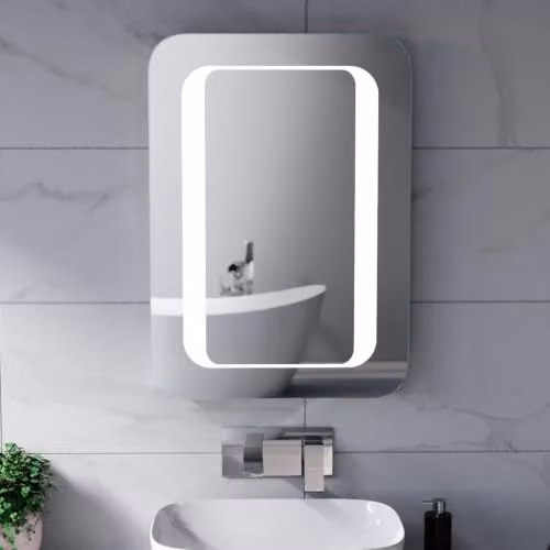 Nes Home Ella LED Illuminated Rectangular Bathroom Mirror in Silver, W: 50 cm, H: 70 cm – 3