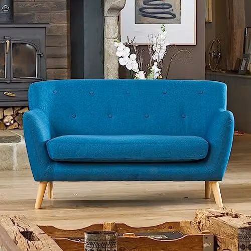 Artemis Home Lynwood 2 Seat Scandi Style Petrol Blue Fabric Sofa, Width: 137 cm