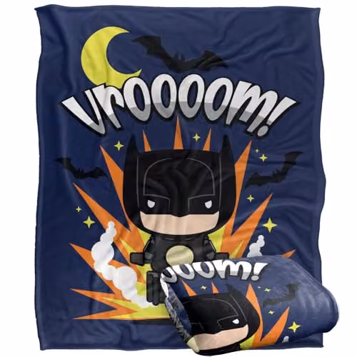 LOGOVISION The Batman (2022) Vroom Batcycle Chibi Super Soft Fleece Throw Blanket, Multicolour, W: 152 cm, D: 127 cm
