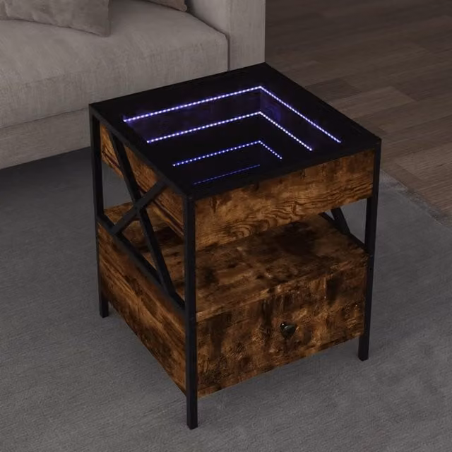 Berkfield Home Infinity LED Coffee Table in Smoked Oak Brown, W/D/H: 40 x 40 x 51 cm