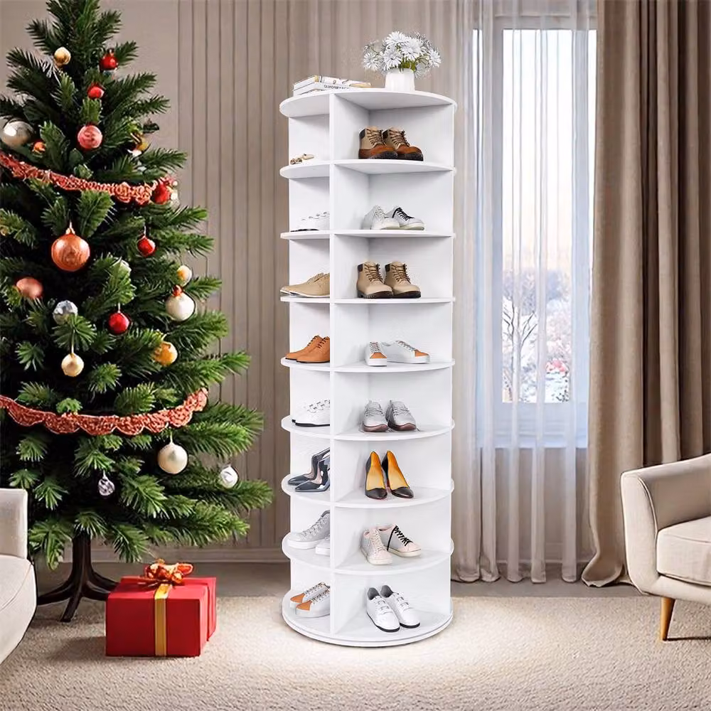 Direct Wicker White 8-Tier Freestanding 360 Degree Rotating Shoe Rack for Hallways – 4