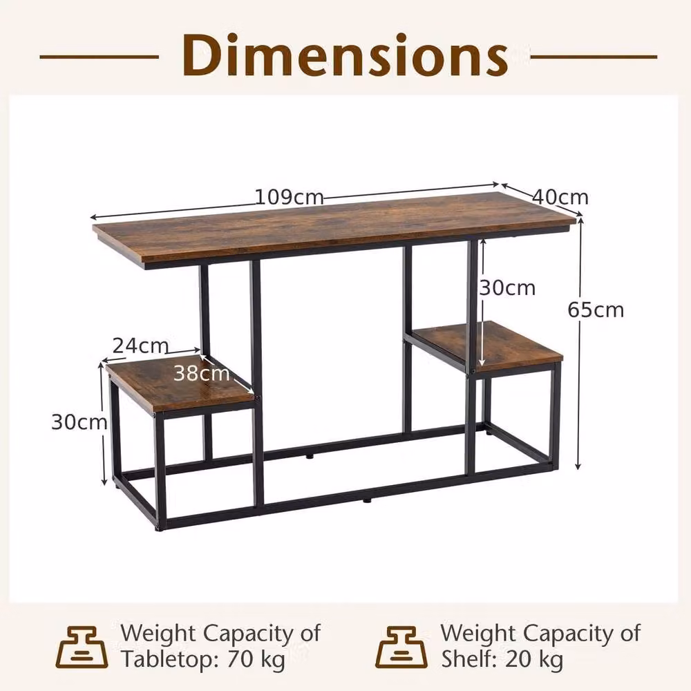VOGREX Industrial Brown Wood and Metal TV Console and Sofa Storage Table – 2