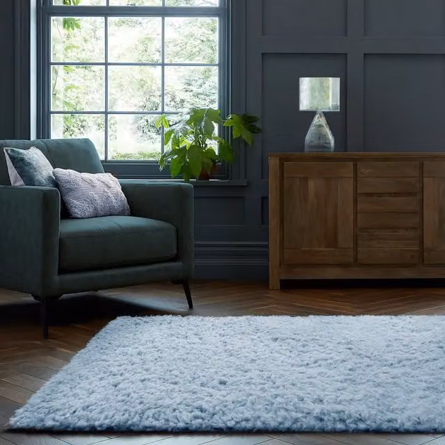 Home Republic Montana Fluffy Textured Rug in Blue, W: 100 cm, D: 60 cm – 1