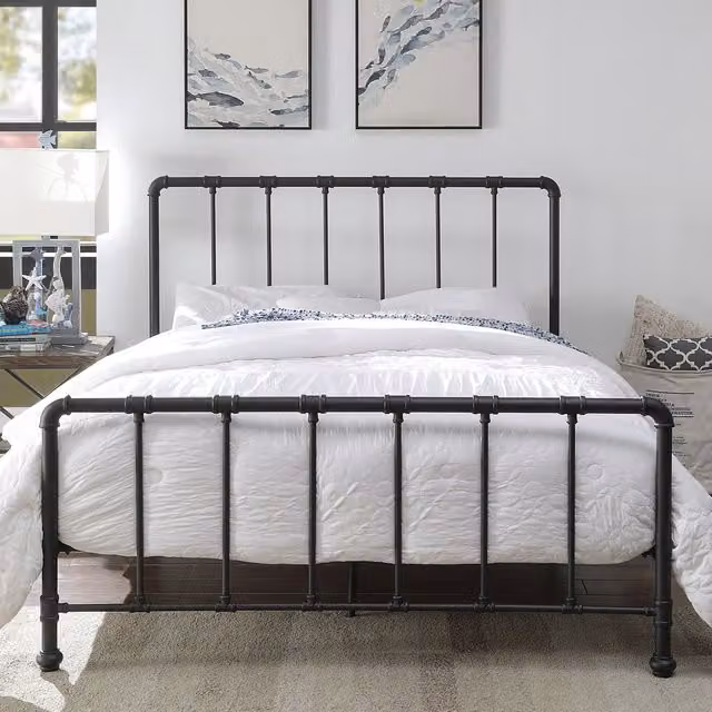 Kinnerton Industrial Metal Bed Frame, Black, W/D/H: 180 x 200 cm