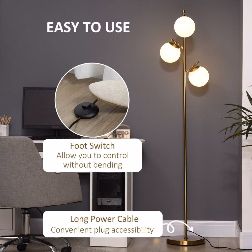 Wyld Haus Tasozi 3 Light Tree Floor Lamp in Gold and White with Glass Globe Shades, Height: 169 cm – 4