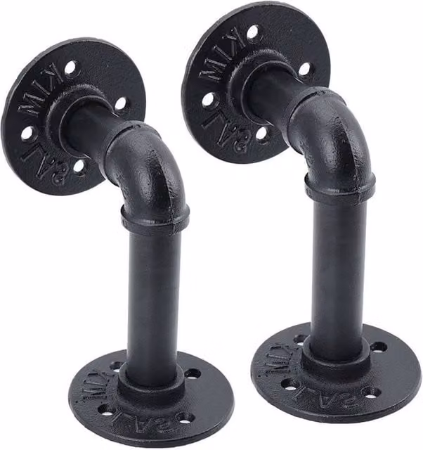 PAWNORA Matt Black Iron Pipe Shelf Bracket, W/D/H: 14.0 x 9.0 x 90 x 140 mm
