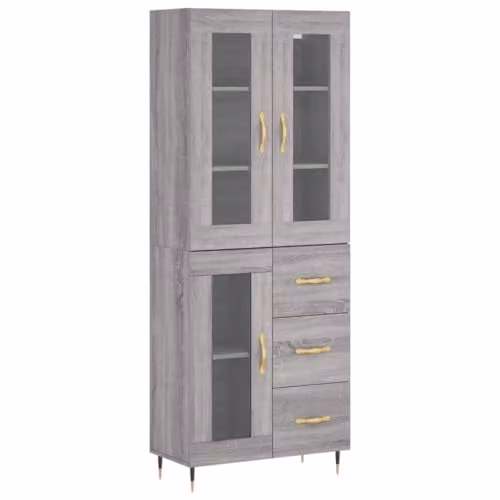 vidaXL Highboard in Grey Sonoma with Glass Doors and Internal Shelves, W/D/H: 69.5 x 34 x 180 cm – 1