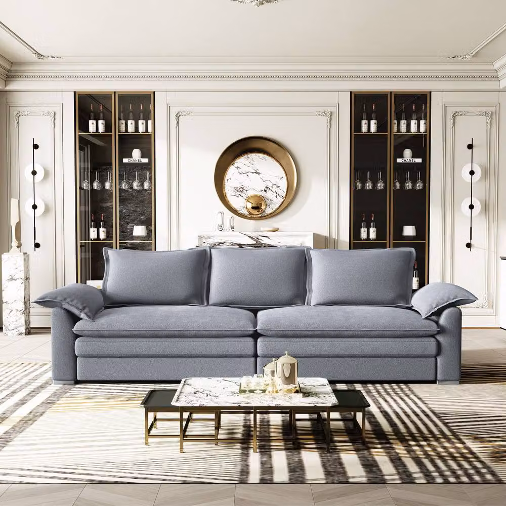 Dprodo Grey Chenille Sofa Sleeper with Deep Seats and Solid Wood Frame – 7