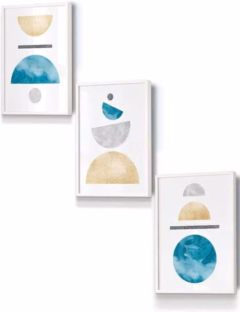 ARTZE Mid Century Abstract Geometric Framed Wall Art, Multicolour, W: 33 cm, H: 45 cm, D: 0.2 cm