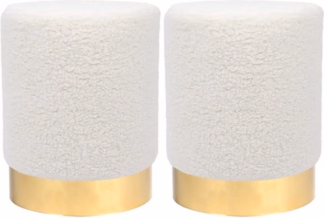 Harbour Housewares Pack of 2 Round Bouclé Footstools, White, H36 x D29 cm