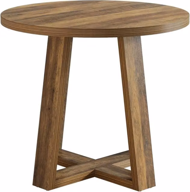 VOGREX Round Rustic Farmhouse Dining Table in Brown, Diameter: 80 cm, Height: 75 cm – 1