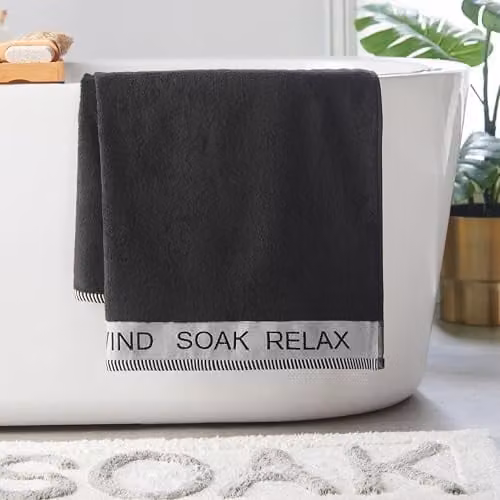 Catherine Lansfield Black Cotton Terry Hand Towel, W: 50 cm, H: 85 cm – 1