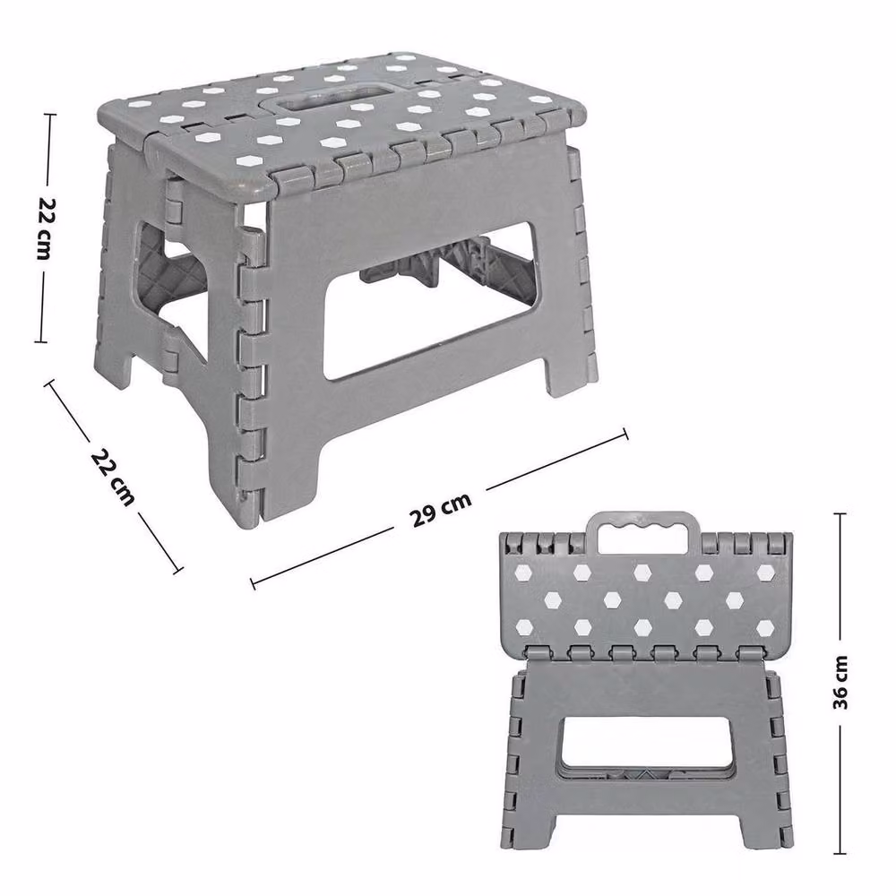 Kelvenix Grey Foldable Step Stool with Rubber Feet, W: 52 cm, H: 22 cm, D: 29 cm – 2