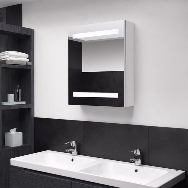 Berkfield Home LED Bathroom Mirror Cabinet in Glossy White, W/D/H: 50 x 14 x 60 cm