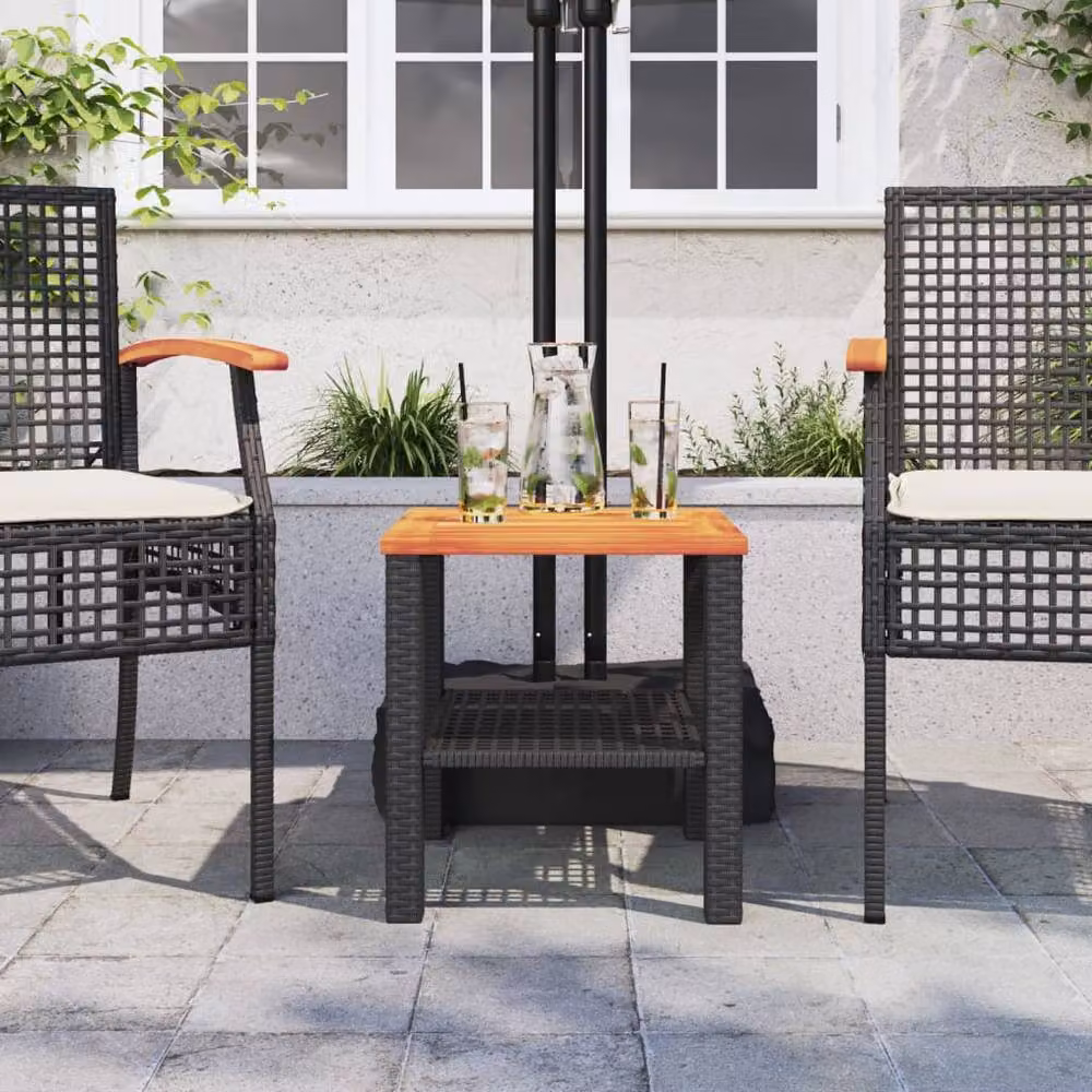 Berkfield Home Black Poly Rattan and Acacia Wood Garden Table, W/D/H: 40 x 40 x 42 cm – 3