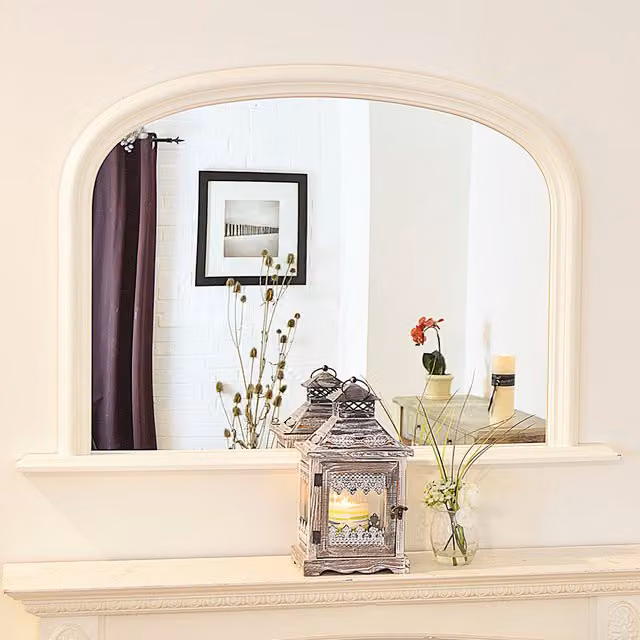 MirrorOutlet Bowler White Elegant Large Overmantle Wall Mirror, W: 119 cm, H: 79 cm