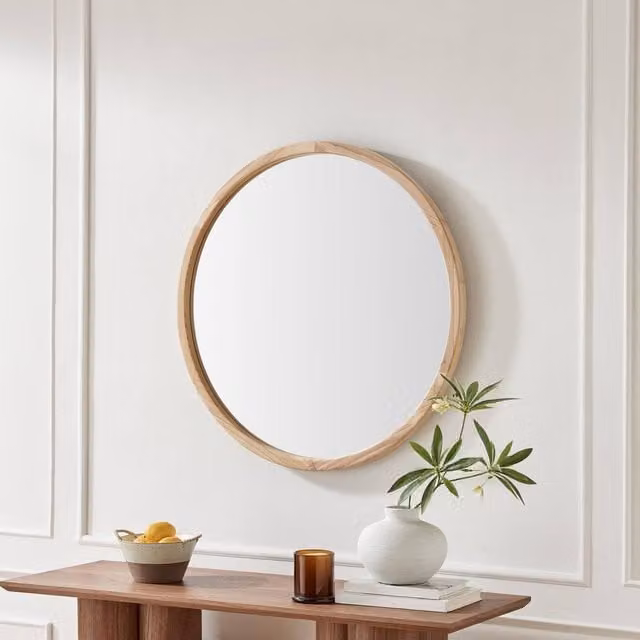 FurnitureboxUK Judith Round Oak Wood Wall Mirror in Brown, Diameter: 80 cm – 1