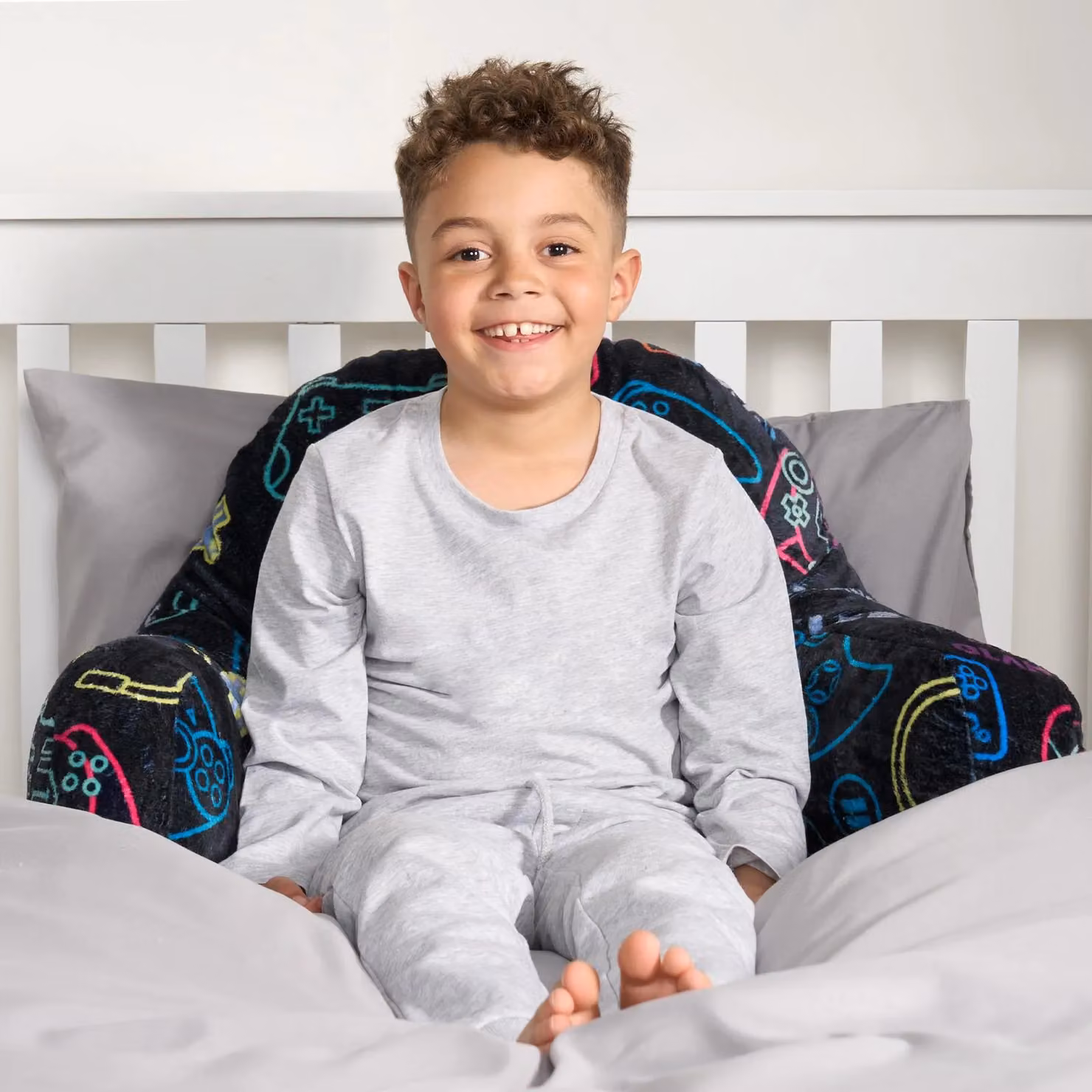 OHS Kids Gaming Cushion Bed Pillow with Contoured Wedge Support and Fleece Arms in Black – 2