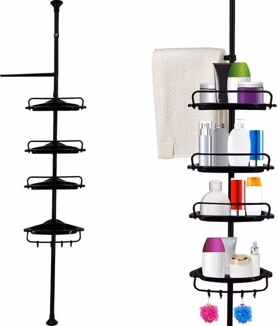 EONLION 4 Tier Telescopic Black Corner Bathroom Wall Shelf – 1