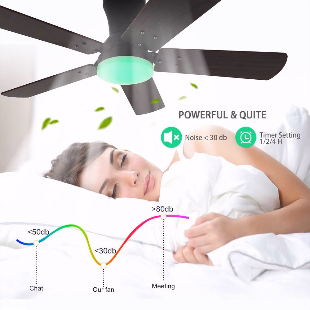NIVOR Modern Dimmable LED Ceiling Fan with RGB Light and Remote Control in Brown – 6