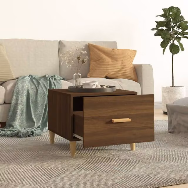 Berkfield Home Set of 2 Sturdy Square Coffee Tables in Brown Oak, W/D/H: 50 x 50 x 40 cm