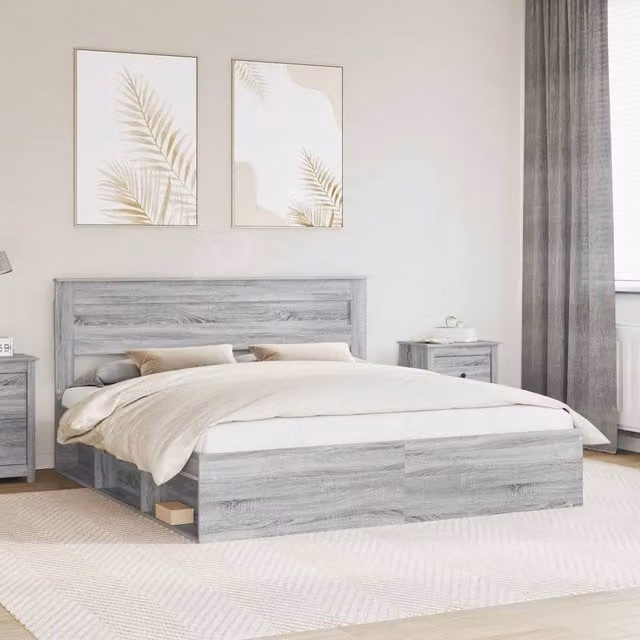 Berkfield Home Sonoma Bed Frame in Grey Solid Pine Wood, 200 x 200 cm – 1
