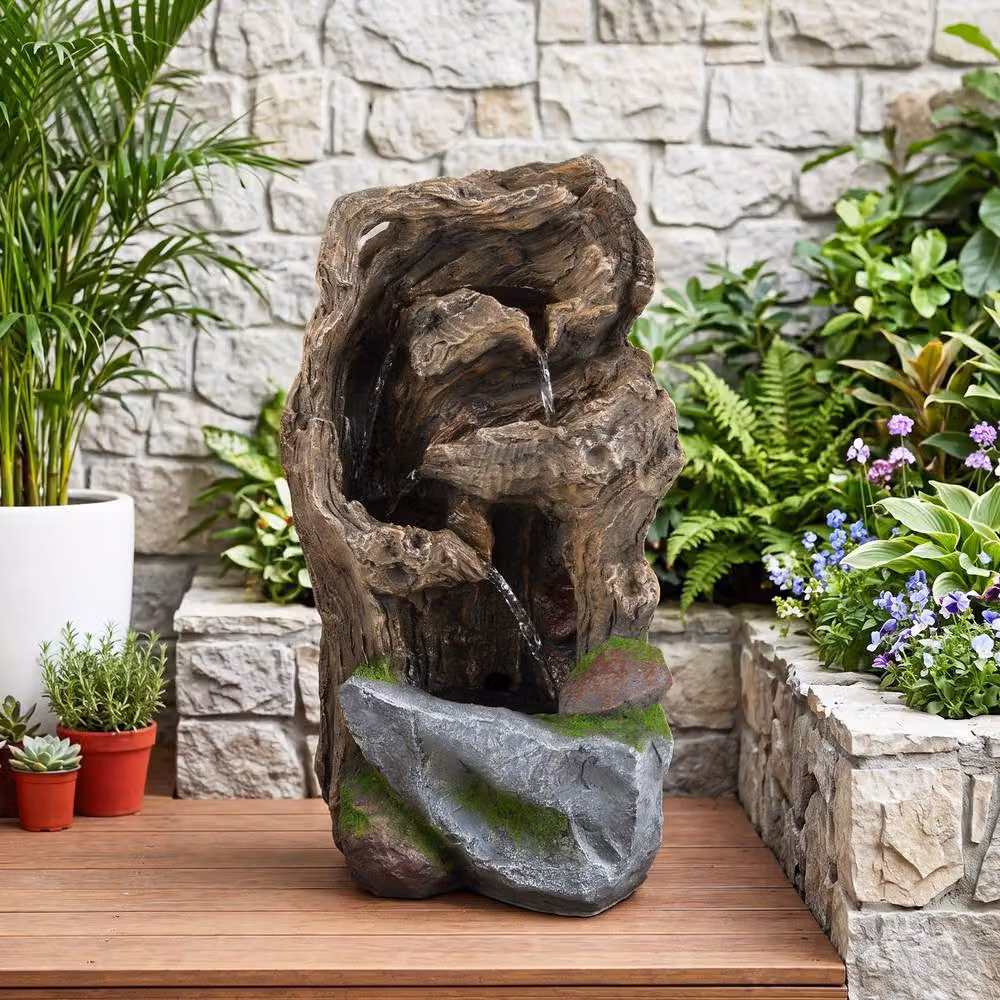 Gymax Tabletop Cascading Rock Waterfall LED Outdoor Water Fountain in Brown, W/D/H: 26.0 x 28.0 x 53.0 cm – 10