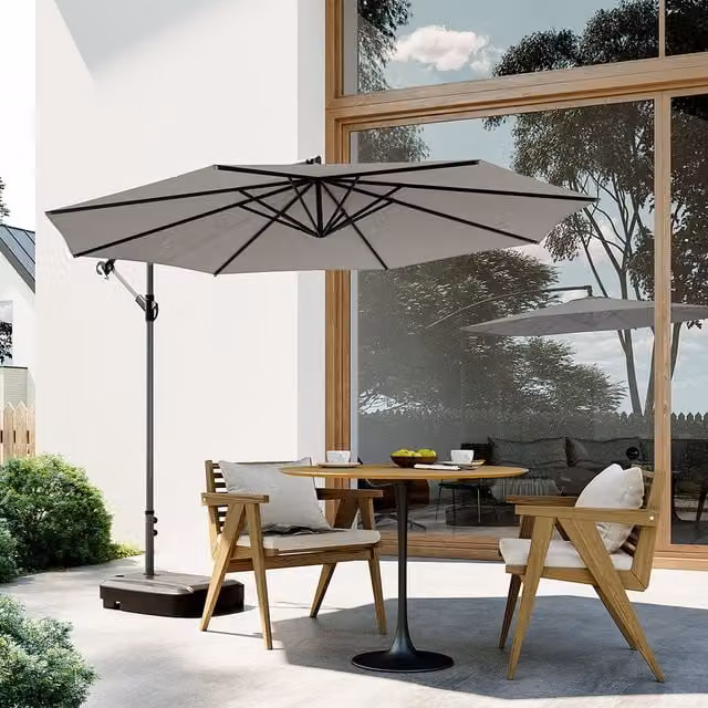 Breeins 3m Cantilever Parasol with Fillable Base and Wheels in Light Grey